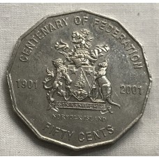 AUSTRALIA 2001 . FIFTY 50 CENTS COIN . CENTENARY OF FEDERATION . NORFOLK ISLANDS